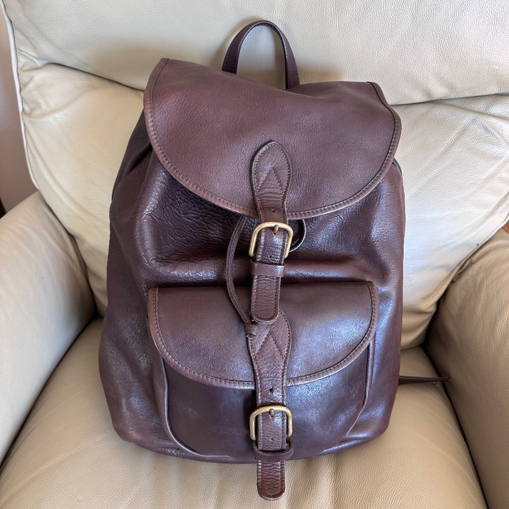100% Leather Large M LONDON Vintage Backpack Maroon/Brown, Suede Interior Bag